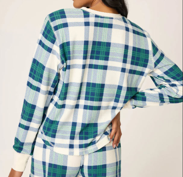 The Plaid Crew Neck Top in Nat Green
