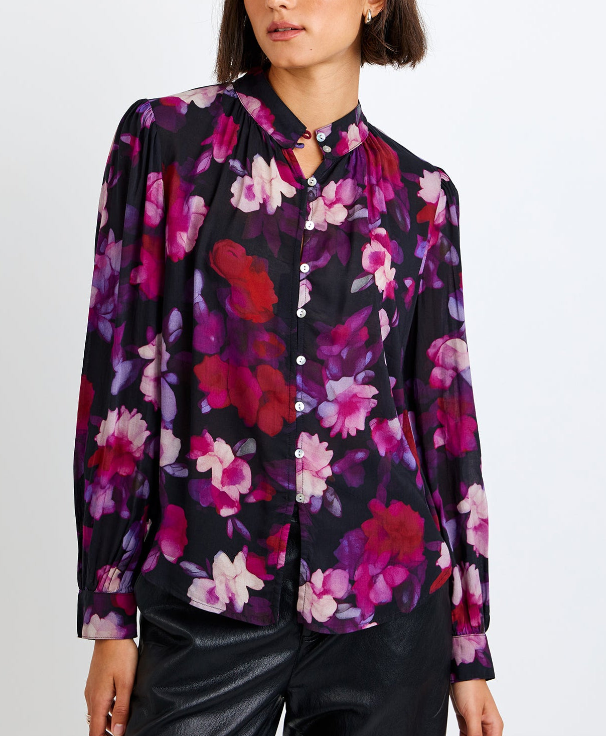 The Floral Button Down Top in Berry Bloom