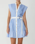 Load image into Gallery viewer, The Stripe Mini Shirt Dress in Blue White
