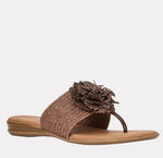 Load image into Gallery viewer, The Raffia Elastic Thong Sandal w Flower Dark Brown
