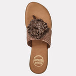 Load image into Gallery viewer, The Raffia Elastic Thong Sandal w Flower Dark Brown
