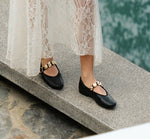 Load image into Gallery viewer, The Gold Charm MaryJane Flat in Black
