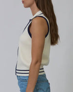 Load image into Gallery viewer, The Sleeveless Collared Zip Up Sweater in Ivory
