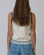 Load image into Gallery viewer, The Sleeveless Collared Zip Up Sweater in Ivory
