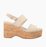 Load image into Gallery viewer, The Scallop Edge Cork Wedge Sandal in Latte
