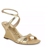 Load image into Gallery viewer, The Raffia Wedge Sandal in Amber Gold

