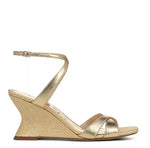 Load image into Gallery viewer, The Raffia Wedge Sandal in Amber Gold
