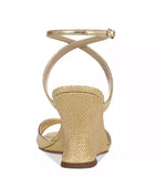 Load image into Gallery viewer, The Raffia Wedge Sandal in Amber Gold
