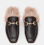 Load image into Gallery viewer, The Faux Fur Lined Loafer Mule in Brown Tan
