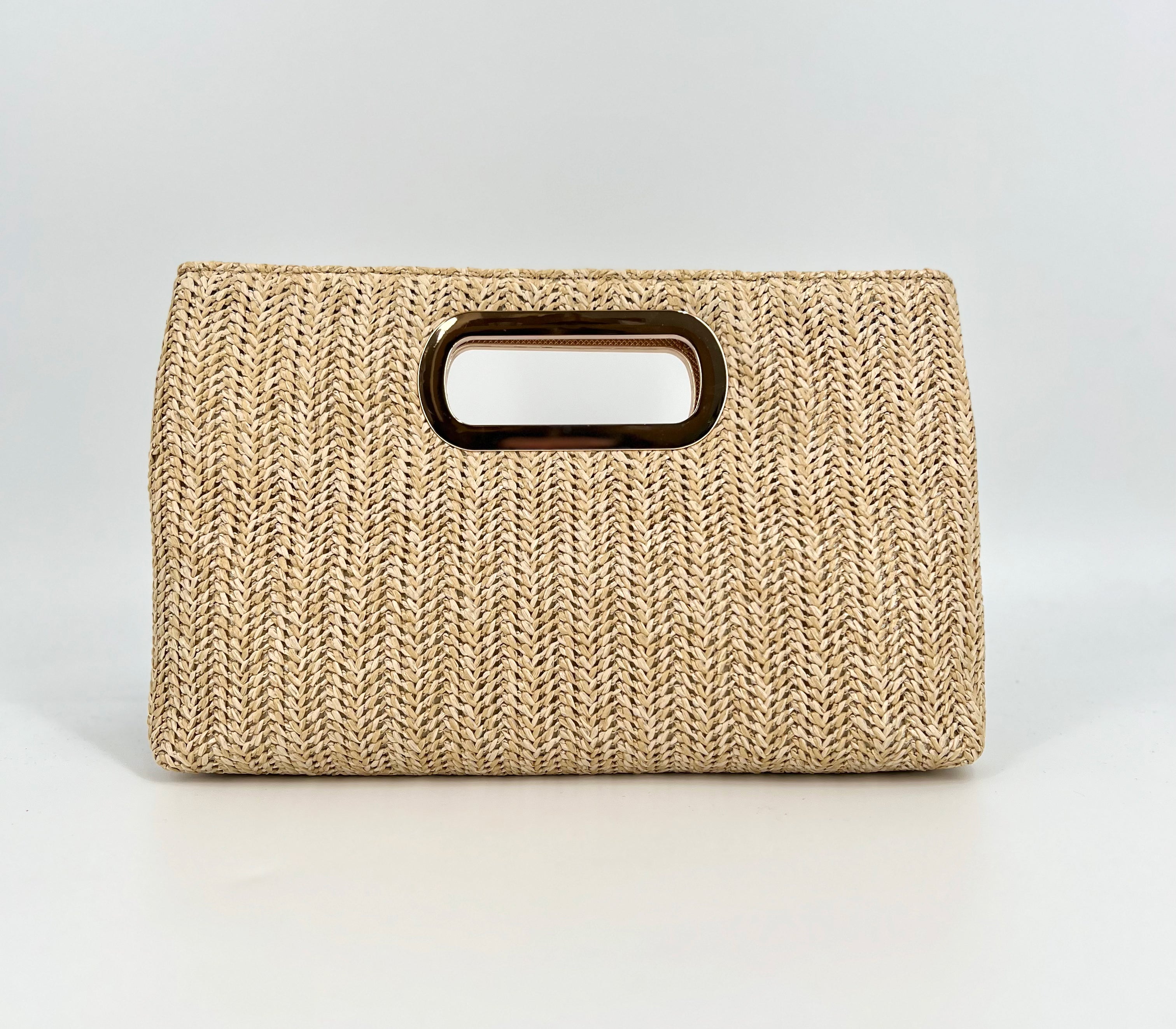 The Straw Handheld Clutch in Natural