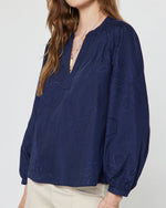 Load image into Gallery viewer, The Long Sleeve Laser Cut Blouse in Navy
