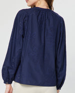 Load image into Gallery viewer, The Long Sleeve Laser Cut Blouse in Navy
