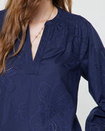 Load image into Gallery viewer, The Long Sleeve Laser Cut Blouse in Navy
