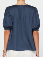 Load image into Gallery viewer, The Short Sleeve V-Neck Blouse in Slate Navy
