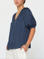 Load image into Gallery viewer, The Short Sleeve V-Neck Blouse in Slate Navy
