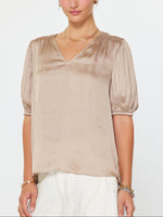 Load image into Gallery viewer, The Short Sleeve V-Neck Blouse in Taupe
