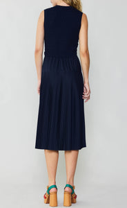 The Woven Combo Dress in Navy