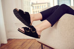 Load image into Gallery viewer, Arizona Big Buckle Shearling - The Birkenstock Signature Double Band Sandal in Black
