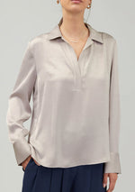 Load image into Gallery viewer, The Long Sleeve Collared Blouse in Silver Stone
