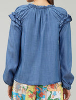 Load image into Gallery viewer, The Long Sleeve Split Neck Top in Chambray
