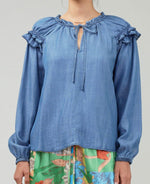 Load image into Gallery viewer, The Long Sleeve Split Neck Top in Chambray
