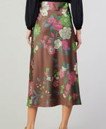 Load image into Gallery viewer, The Satin Floral Midi Skirt in Mocha
