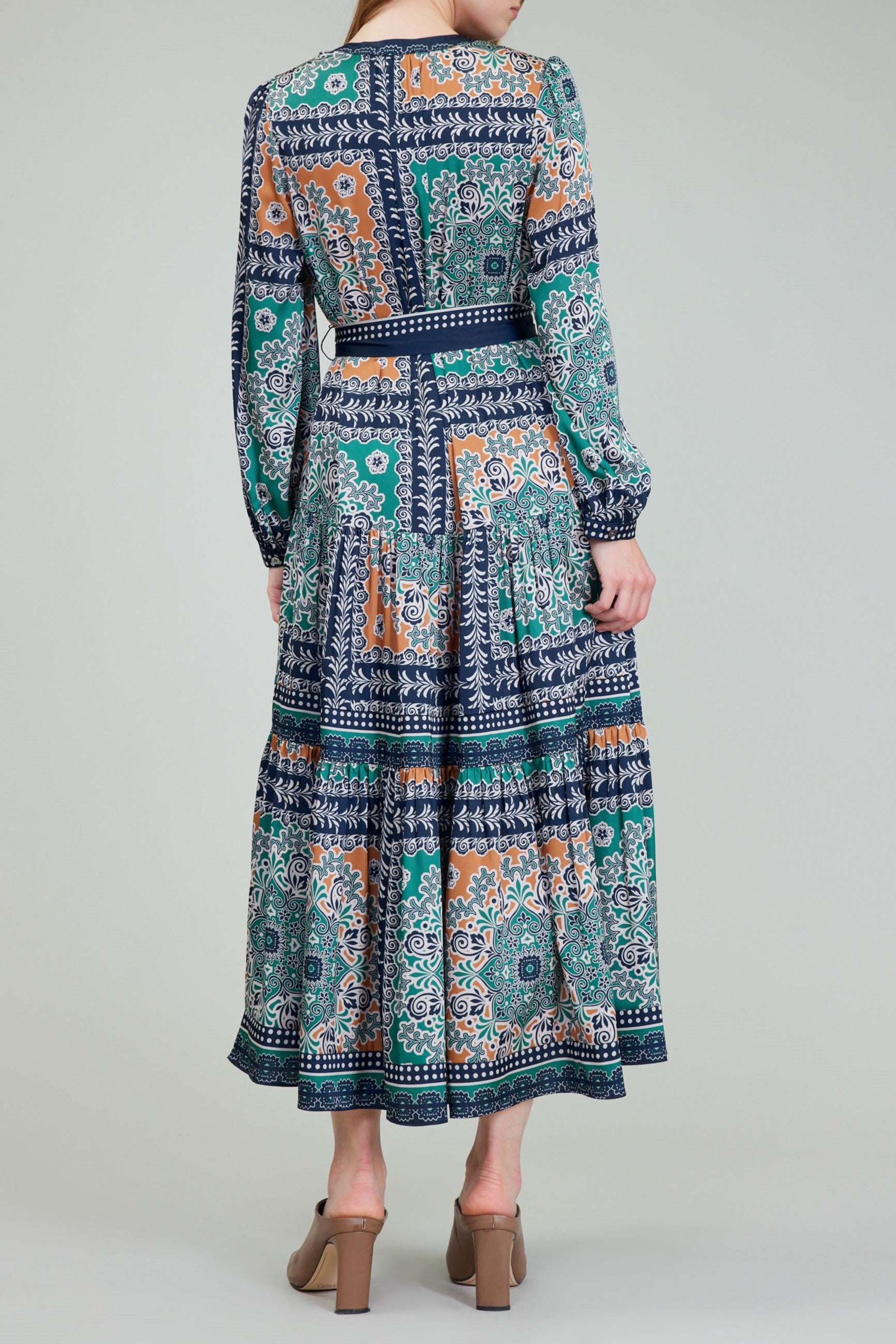 The Belted Maxi Dress in Green Multi