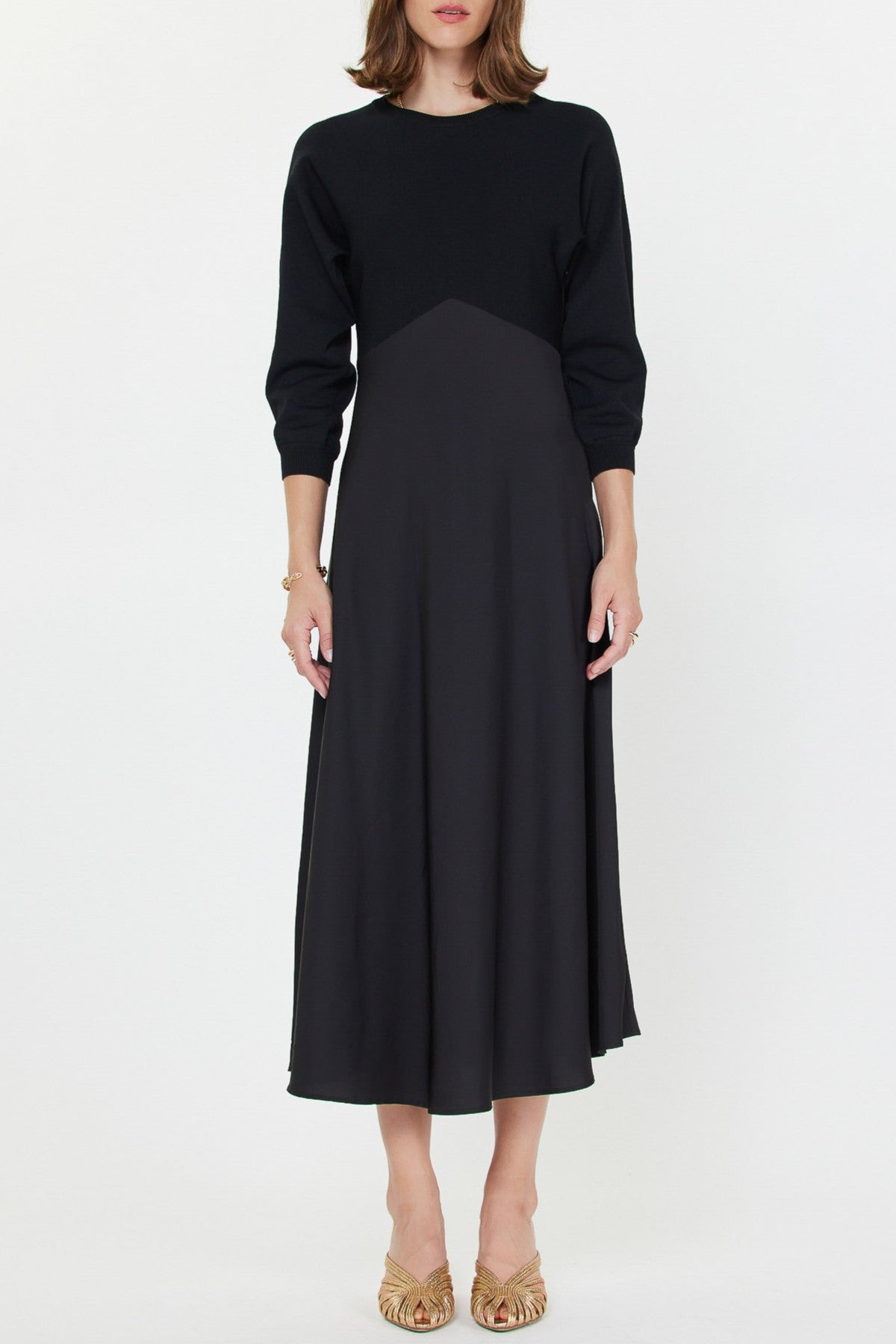 The Mixed Media Woven Dress in Black