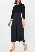 Load image into Gallery viewer, The Mixed Media Woven Dress in Black
