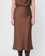 Load image into Gallery viewer, The Satin Midi Skirt in Brown
