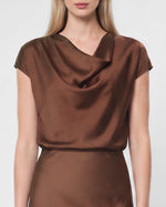 Load image into Gallery viewer, The Satin Cowl Neck Top In Brown
