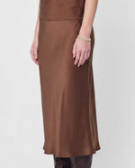 Load image into Gallery viewer, The Satin Midi Skirt in Brown
