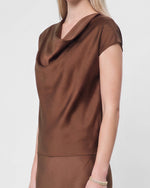 Load image into Gallery viewer, The Satin Cowl Neck Top In Brown
