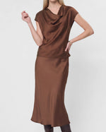 Load image into Gallery viewer, The Satin Cowl Neck Top In Brown

