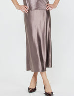 Load image into Gallery viewer, The Satin Midi Skirt in Mauve Brown

