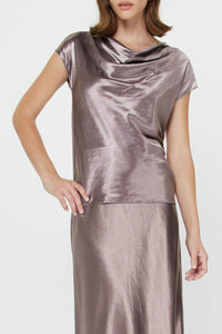 The Satin Sleeveless Top in Mauve Brown