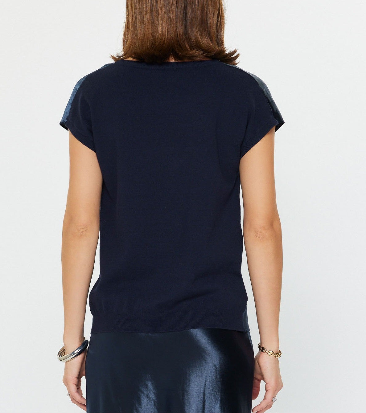 The Satin Sleeveless Top in Navy