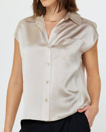 Load image into Gallery viewer, The Silk Cap Sleeve Button Down in Champagne
