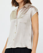 Load image into Gallery viewer, The Silk Cap Sleeve Button Down in Champagne
