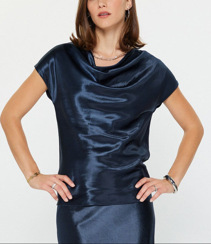 The Satin Sleeveless Top in Navy