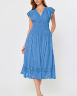 Load image into Gallery viewer, The V-Neck Midi Cotton Dress in Faded Blue
