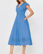 Load image into Gallery viewer, The V-Neck Midi Cotton Dress in Faded Blue
