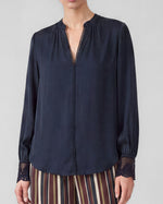 Load image into Gallery viewer, The Lace Cuff Blouse in Navy
