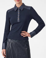 Load image into Gallery viewer, The Vegan Collared Top in Navy
