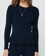 Load image into Gallery viewer, The Ribbed Knit Peplum Top in Navy
