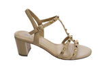 Load image into Gallery viewer, The Mid Heel Pyramid Stud Sandal in Ecru
