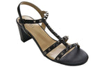 Load image into Gallery viewer, The Mid Heel Pyramid Stud Sandal in Black

