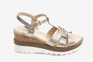 The T-Strap Cork Wedge with Sport Bottom in Shell