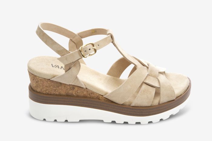 The T-Strap Cork Wedge with Sport Bottom in Nude