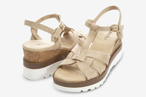 The T-Strap Cork Wedge with Sport Bottom in Nude